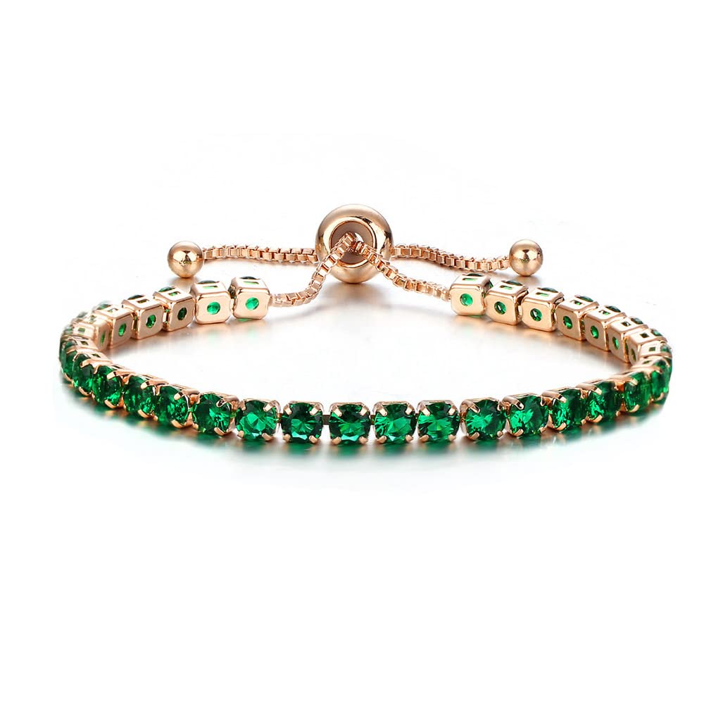 Crystal Charm Tennis Bracelet For Women Girls  | Green Emeral Cubic Zirconia Cystal Rose Gold Plated