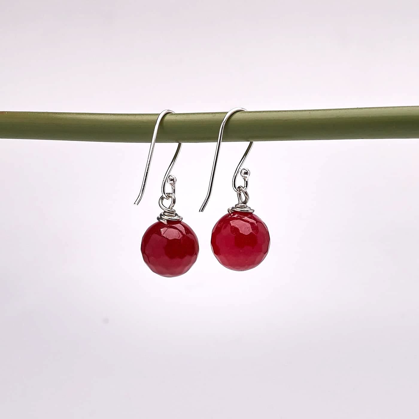 Stunning Womens Handmade Natural Deep Rose Agate Dangle Drop Earrings