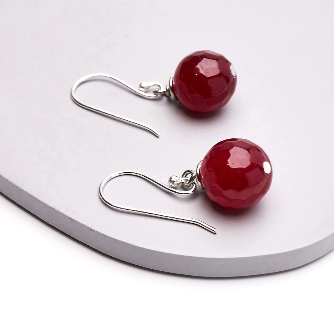 Gorgeous Womens Handmade Natural Deep Rose Agate Dangle Drop Earrings