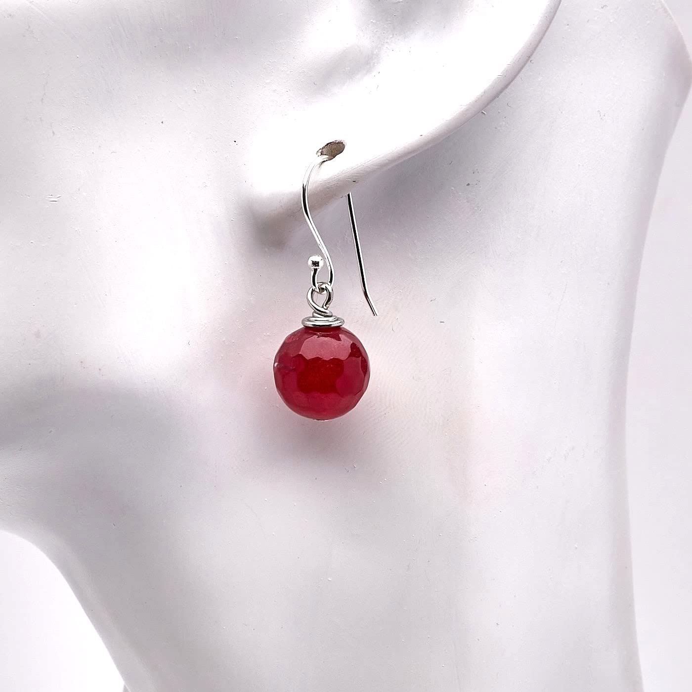 Beautiful Womens Handmade Natural Deep Rose Agate Dangle Drop Earrings