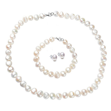 8-9mm White Freshwater Pearl Necklace, Bracelet and Earrings Pearl Jewellery Set for Women