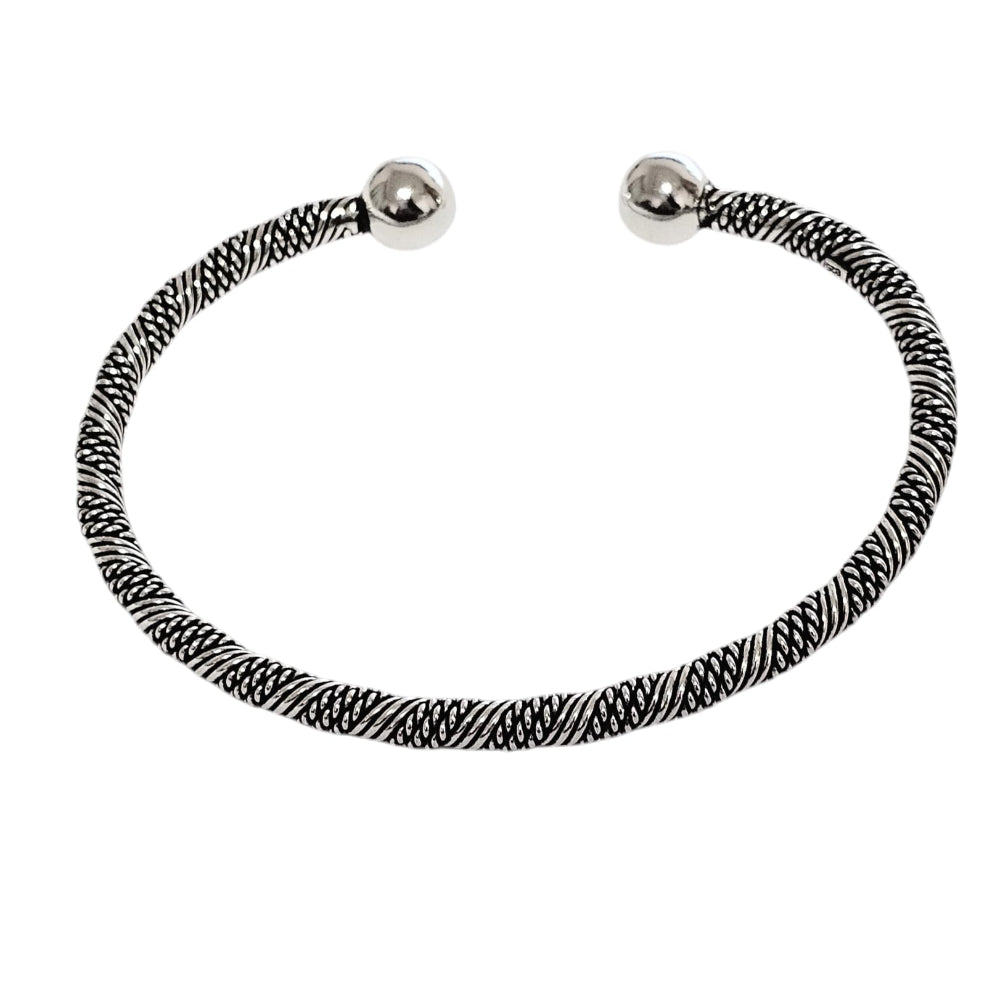 Sterling Silver Rope Twist Bangle Bracelet for Men & Women