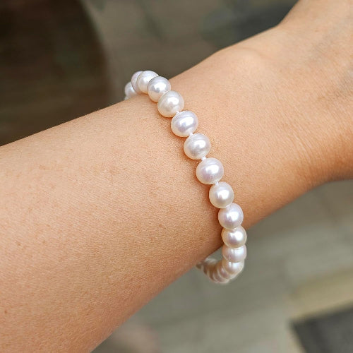 Handmade 7mm Magnetic Clasp White Freshwater A Grade Pearl Bracelet for Women