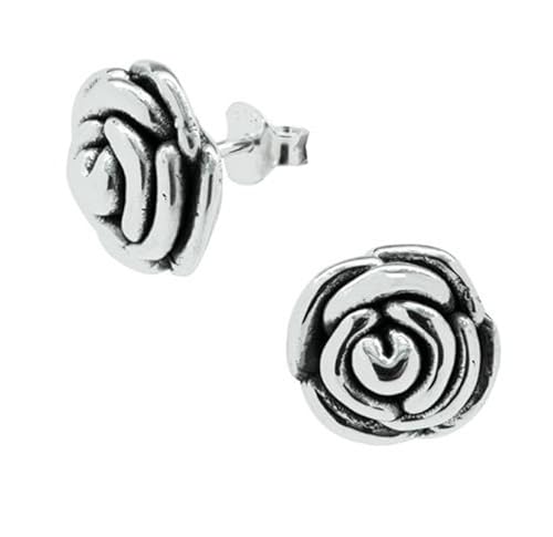 silver rose flower  stud earrings