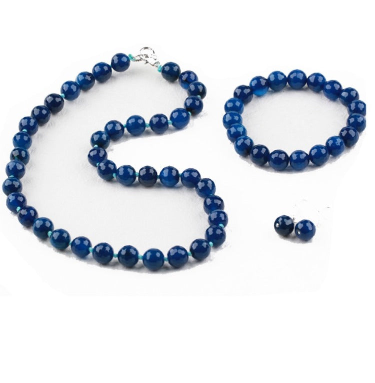 Womens blue Gemstone Necklace, Bracelet and earrings set
