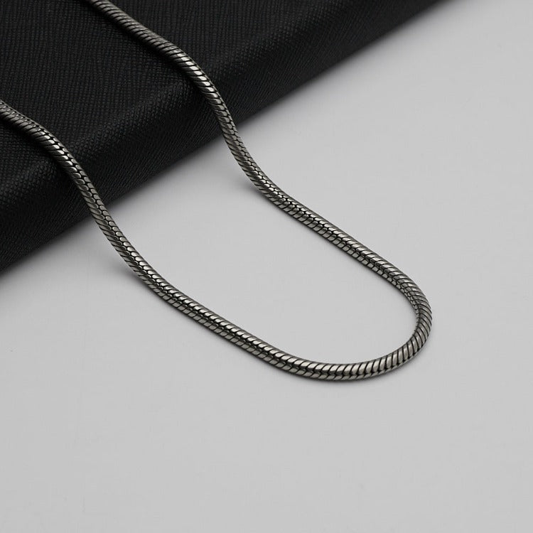 Mens, Womens Heavy 3.4mm Oxidised Silver Snake Chain Necklace 925 Sterling Silver