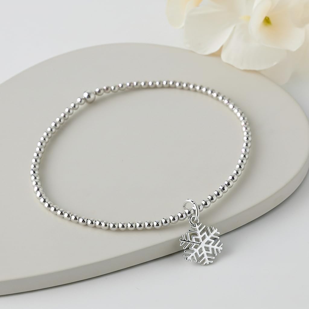 womens sterling silver snowflake charm beaded bracelet