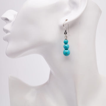 Stunning Womens Natural Gemstone Triple Bead and Sterling Silver Dangle Drop Earrings Handmade