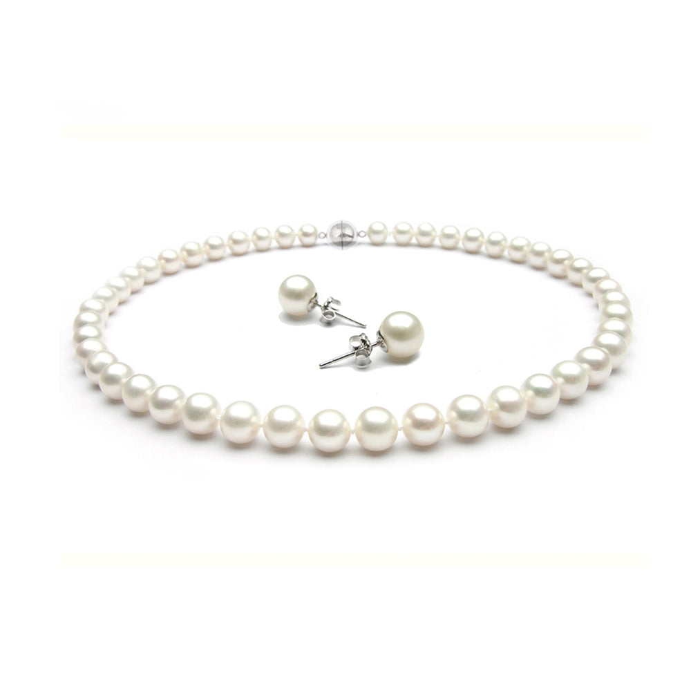 Pearl Jewellery Set for Women Necklace Earring 8-9mm AA Grade White Freshwater Pearl