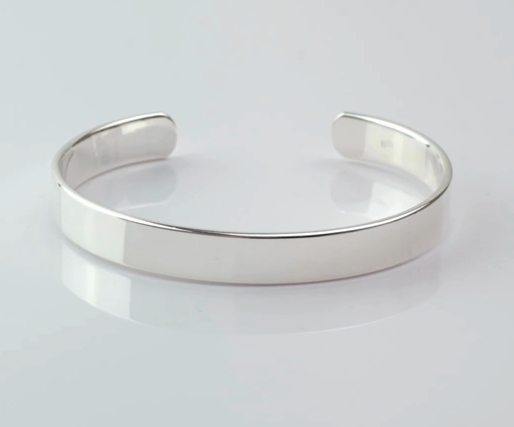 Mens 9mm Solid 925 Silver Cuff | Classic Plain Bangle Bracelet For Men Adjusable Size