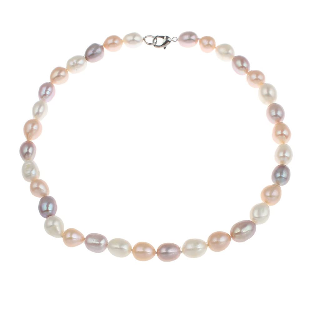 Womens Elegant Freshwater Rice Shape Multicolour Pearl 8-9mm Necklace