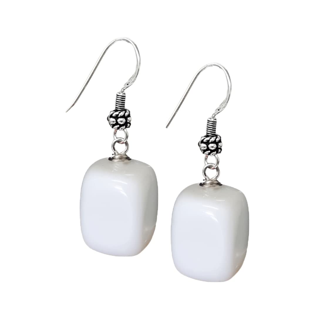 womens white beaded earrings drop