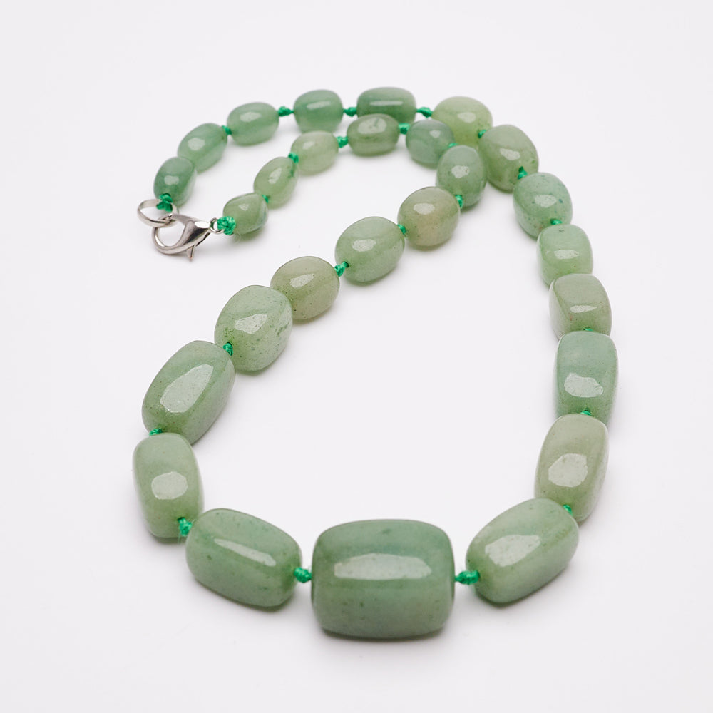 Chunky Natural Green Aventurine Gemstone Beaded Necklace for Women