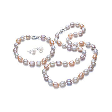  Multi Coloured Pearl Necklace, Bracelet and Earrings Set