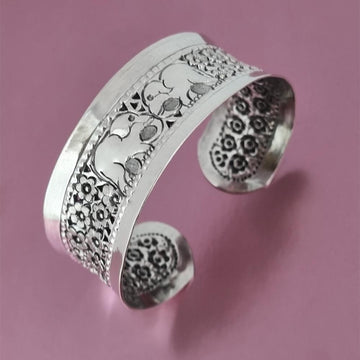 Wide Sterling Silver Elephant Cuff Bangle