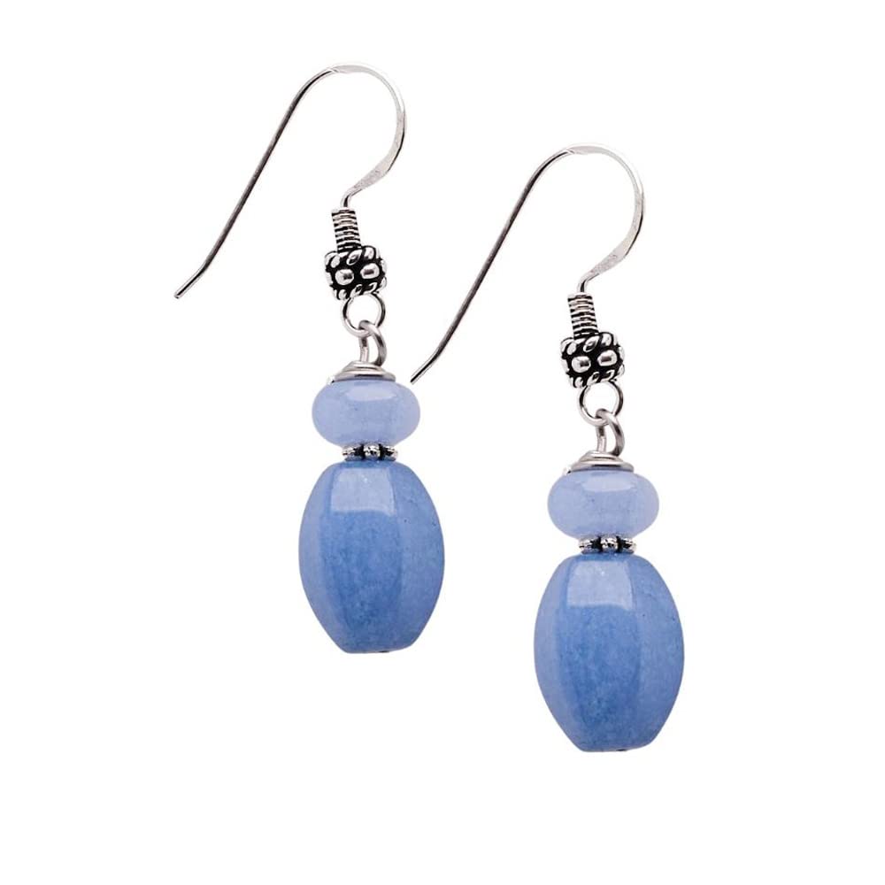 Blue Agate Womens Handmade Natural Gemstone Sterling Silver Dangle Drop Earrings
