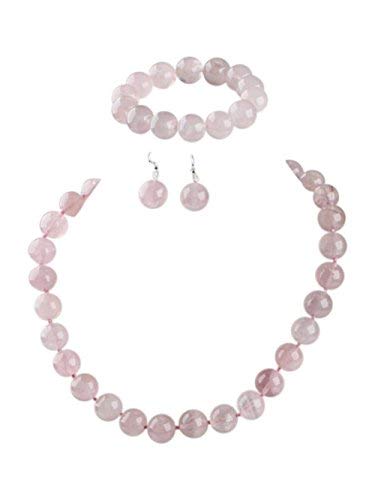 Womens light pink Gemstone Necklace, Bracelet and earrings set