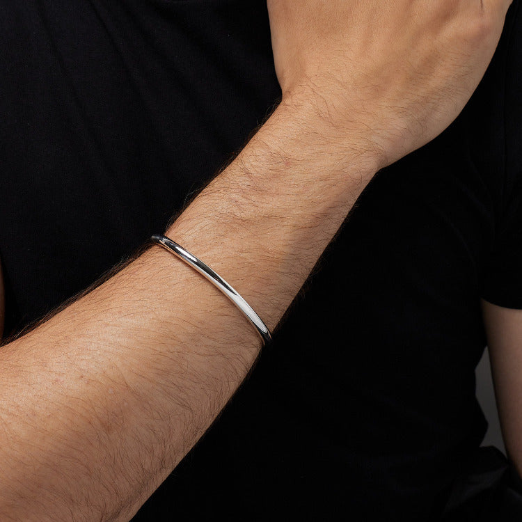 Mens Silver Torque Bangle | Heavy Solid 925 Sterling Silver Cuff Bracelet For Men