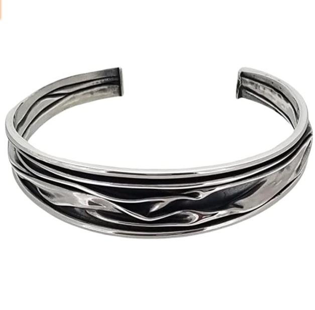 Unique Sterling Silver Multi-Layer Crush Cuff Bangle