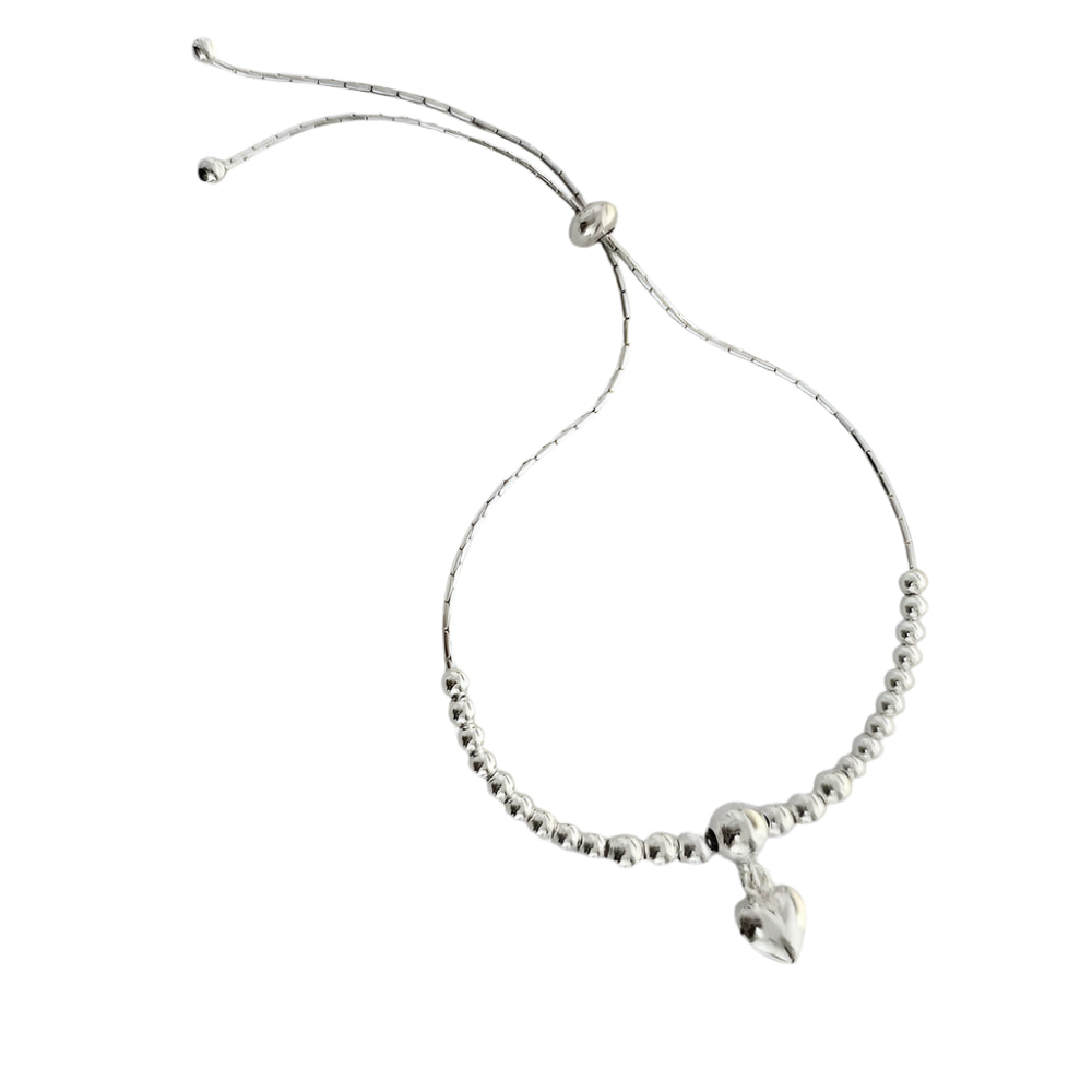 925 Sterling Silver Beaded Heart Charm Bracelet for Women