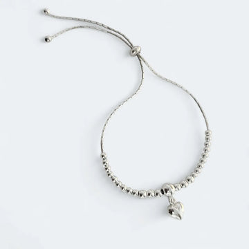 925 Sterling Silver Beaded Heart Charm Bracelet for Women