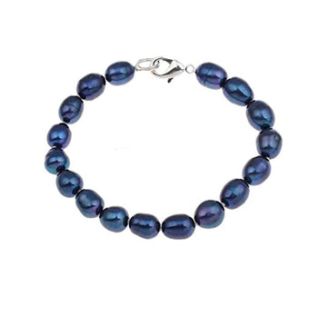 8mm Elegant Rice Shape Black Freshwater Pearl Bracelet