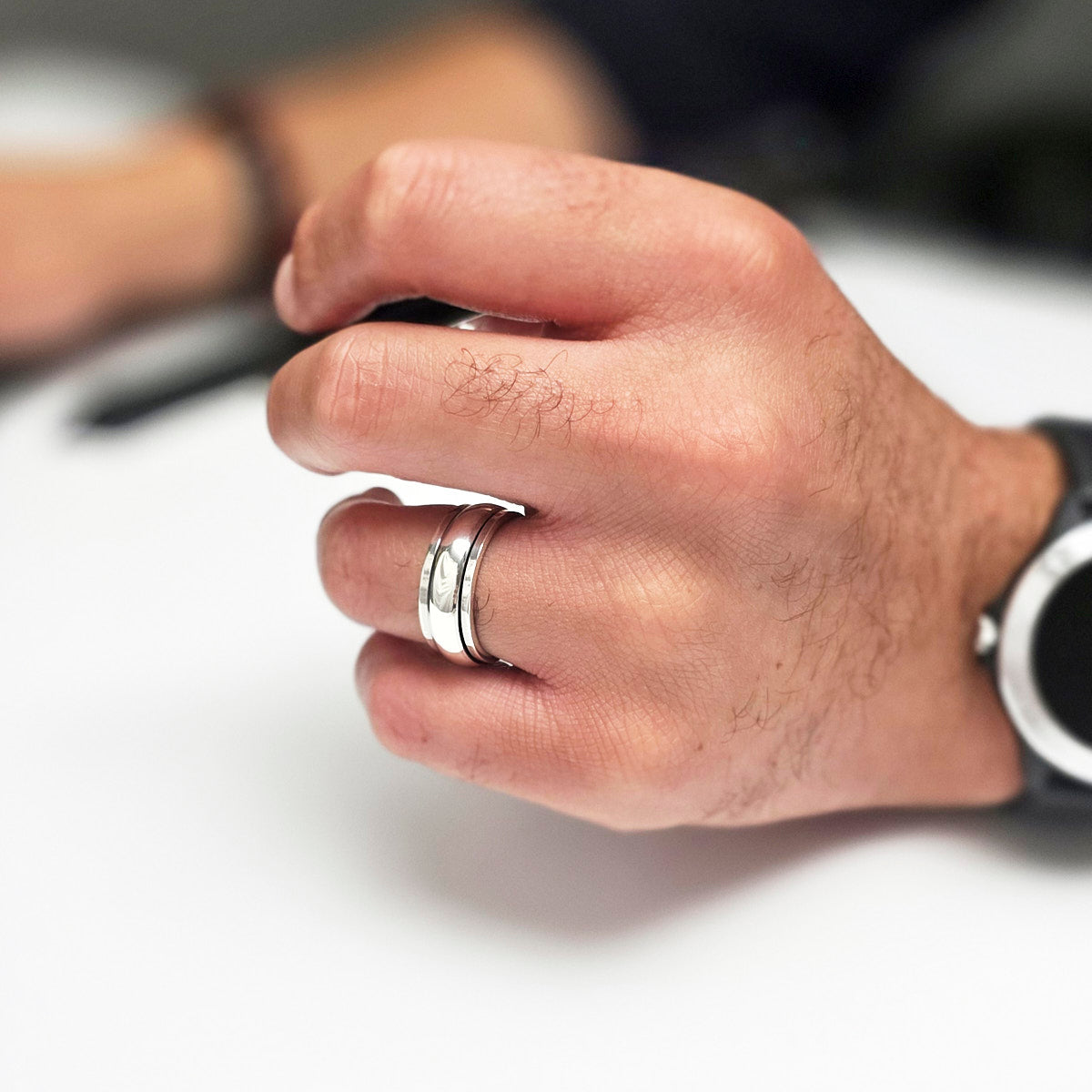 Mens 8mm Plain Sterling Silver Spinning Ring