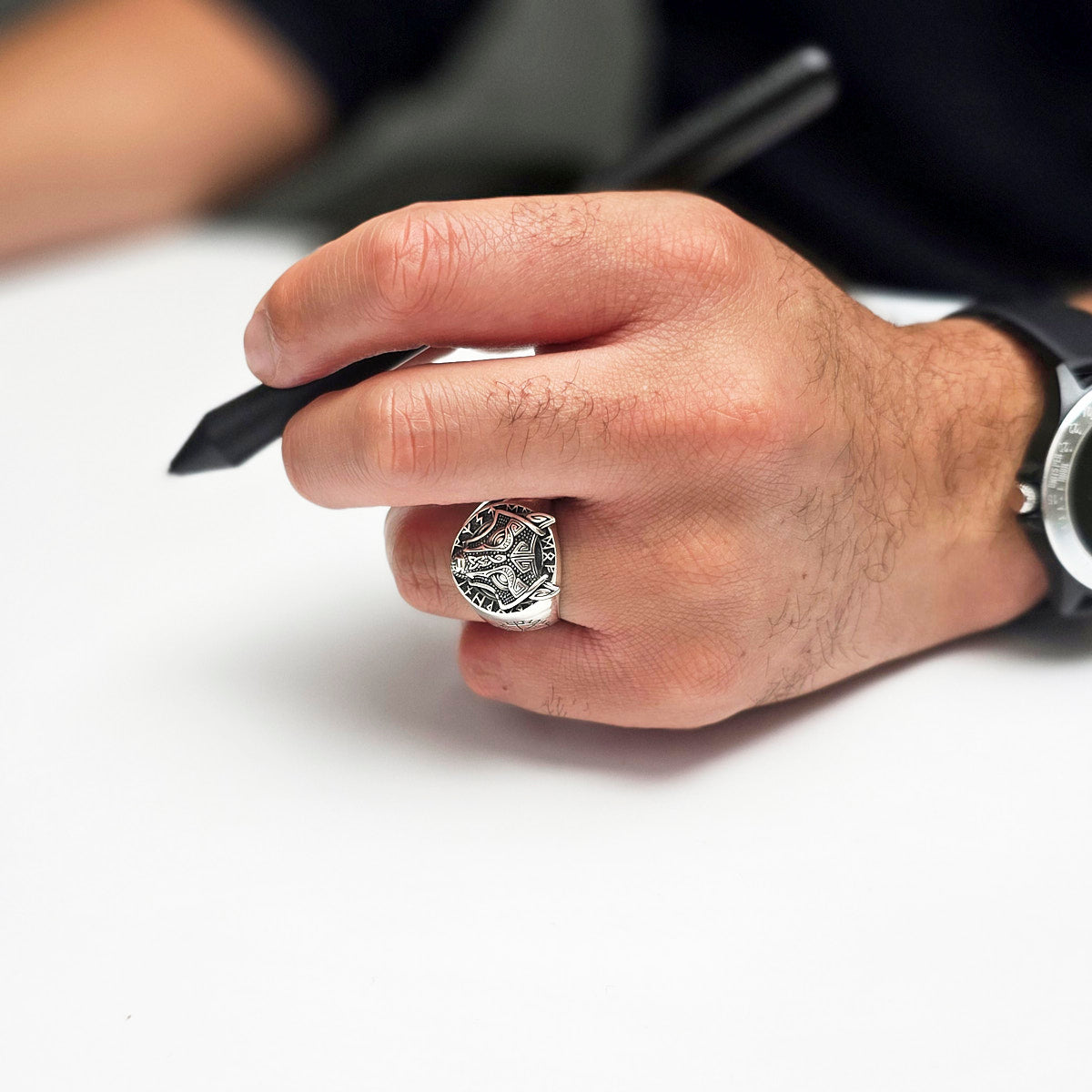 Sterling Silver Viking Fenrir Wolf Ring