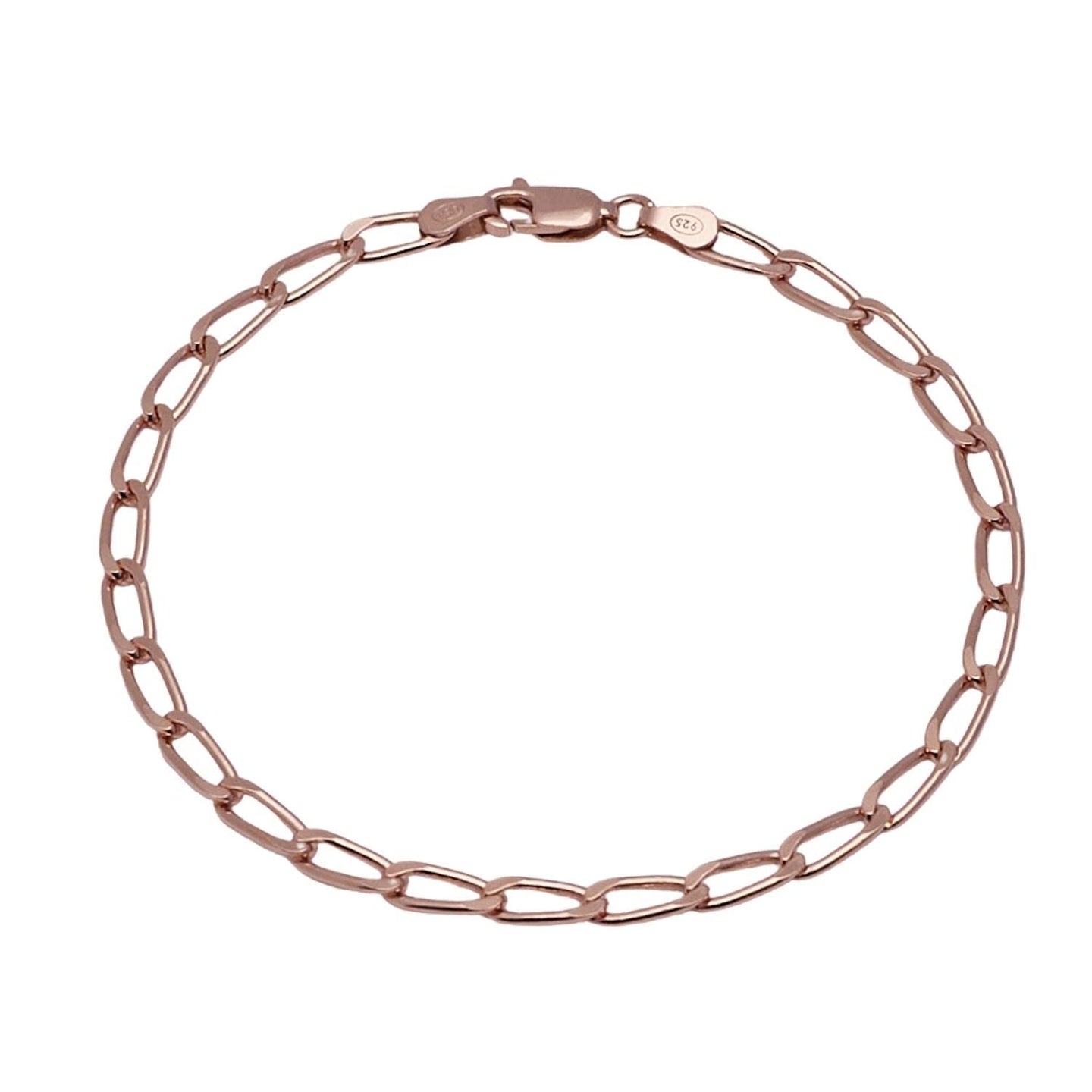 Womens Italian 925 Rose Gold Links Belcher Paper Clip Chain Charm Bracelet