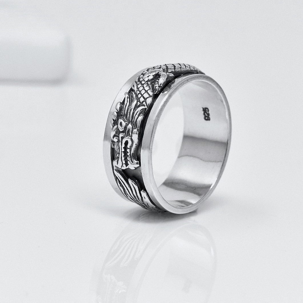 Empress Genuine 925 Sterling Silver Dragon Ring – Solid Band, Handmade, Nickel-Free