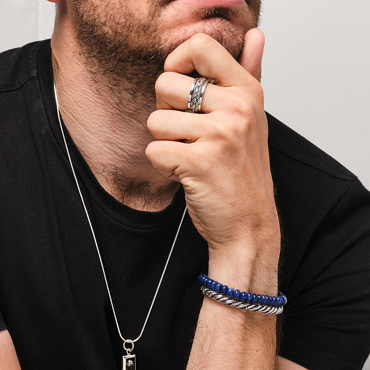 Mens silver Braided Ring, Spinning Stress Relief Ring