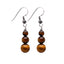 Women's Natural Gemstone Triple Bead and Sterling Silver Dangle Drop Earrings Handmade Brown Tiger's Eye