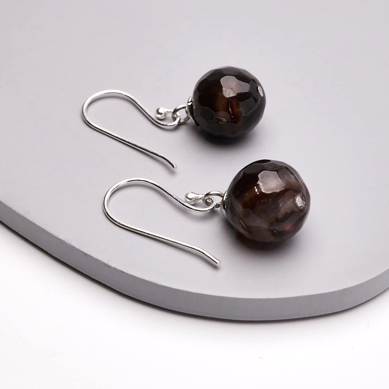 Stunning Womens Handmade Natural Brown Agate Dangle Drop Earrings