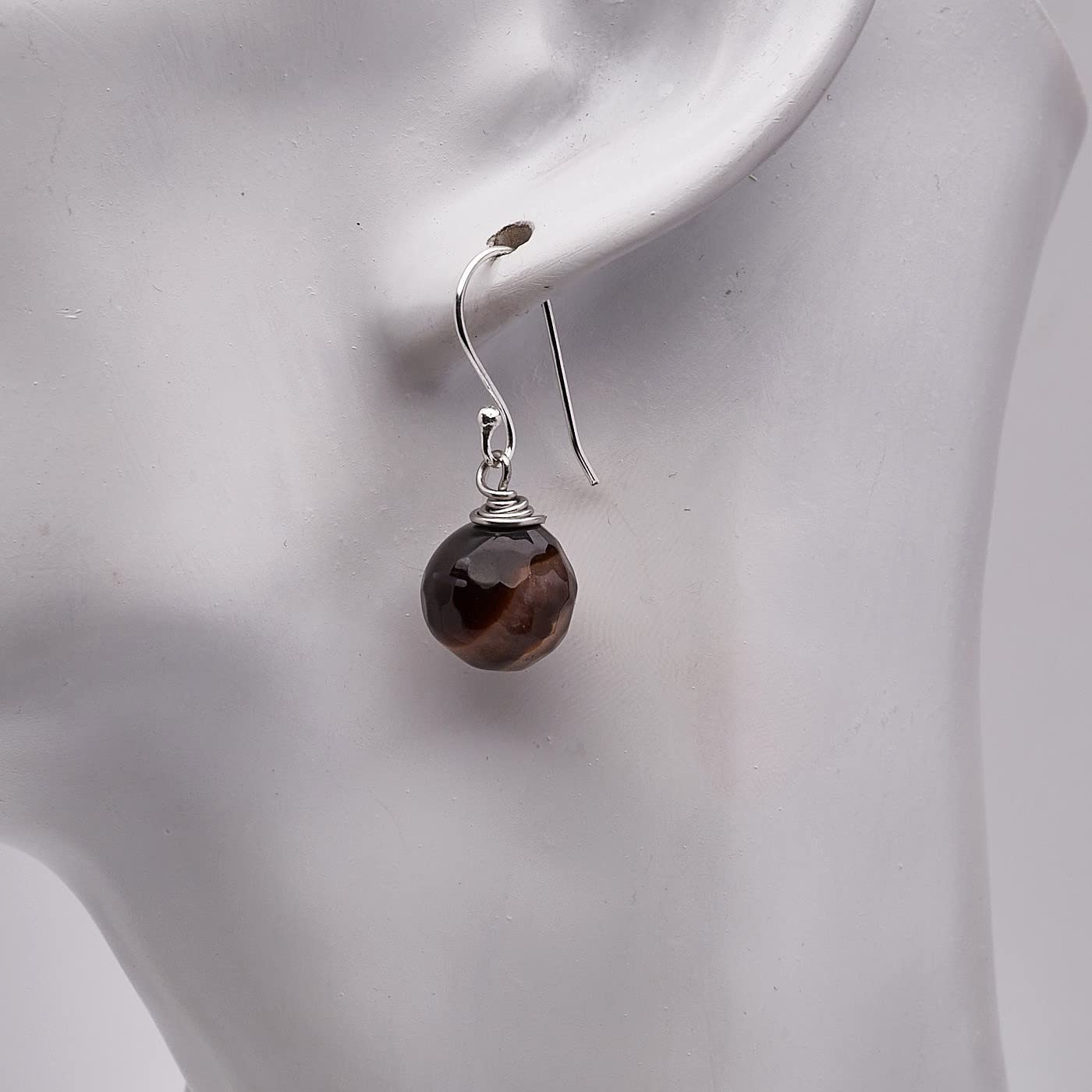 Beautiful Womens Handmade Natural Brown Agate Dangle Drop Earrings