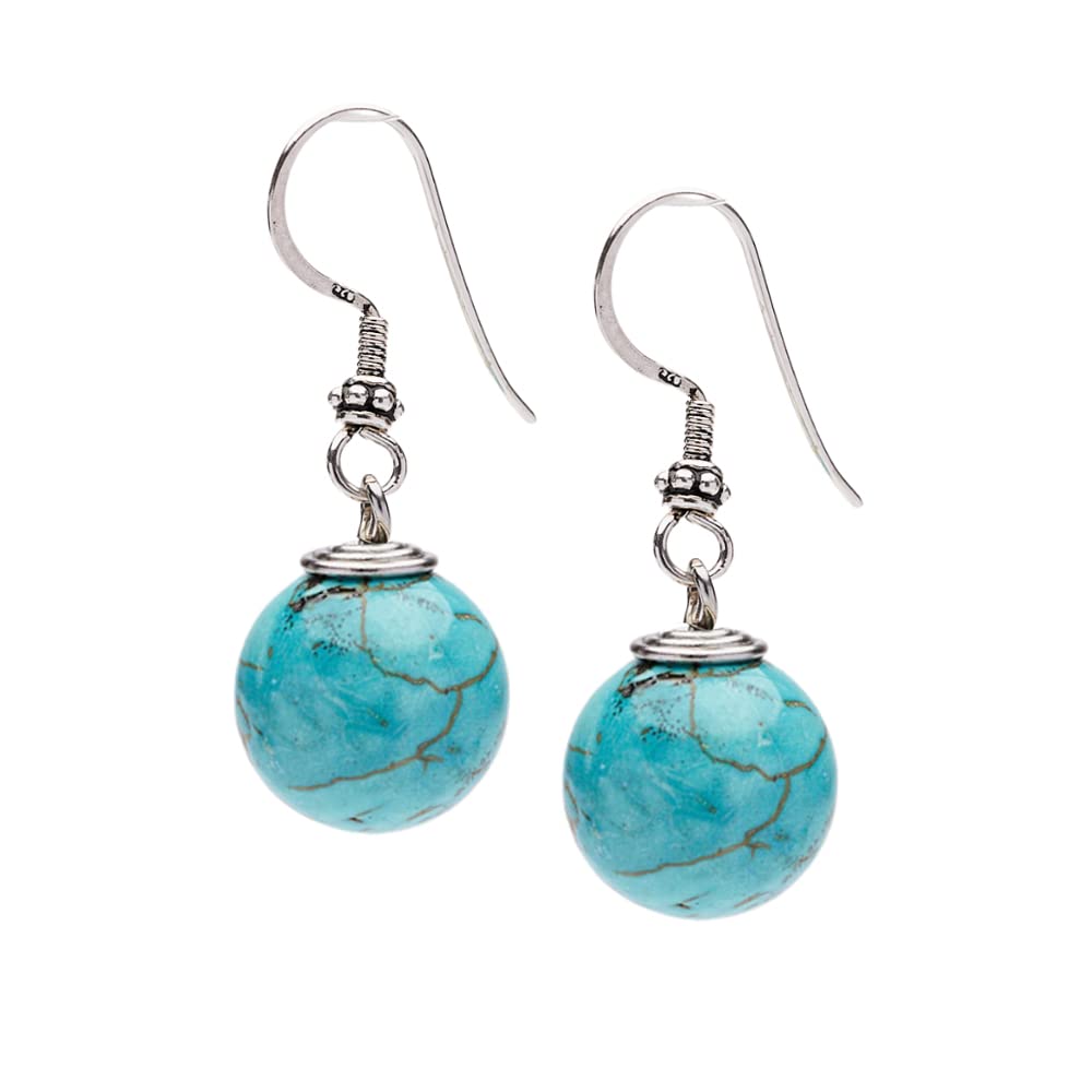 Womens Handmade 12mm Natural Blue Turquoise Dangle Drop Earrings