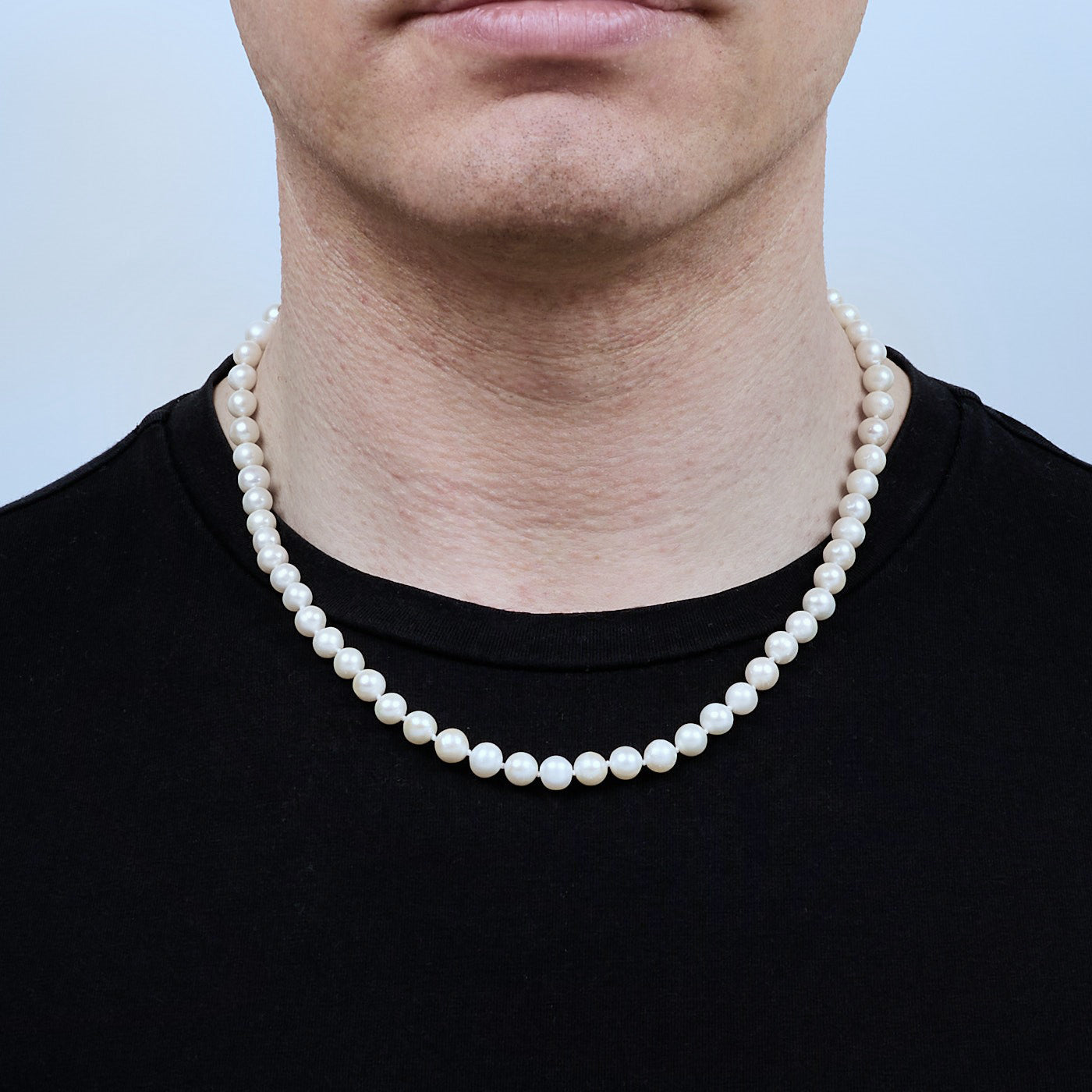 Mens White Pearl Necklace Set - Main Image