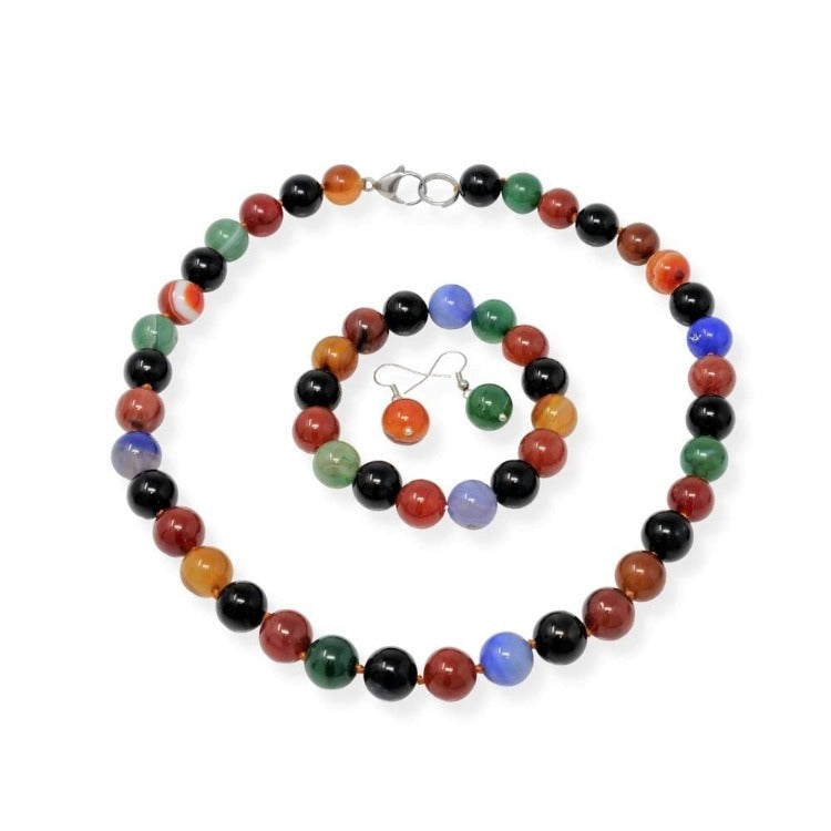 Womens multicolour Gemstone Necklace, Bracelet and earrings set