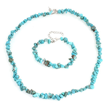Blue Turquoise Gemstone Chips Necklace and Bracelet