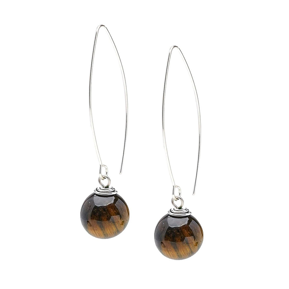 Womens Handmade 12mm Tigers Eye Ball Beaded Drop Earrings
