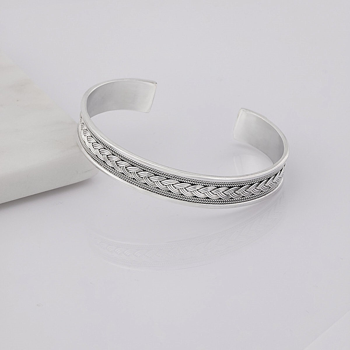 Mens Sterling Silver Bangle Braided Design