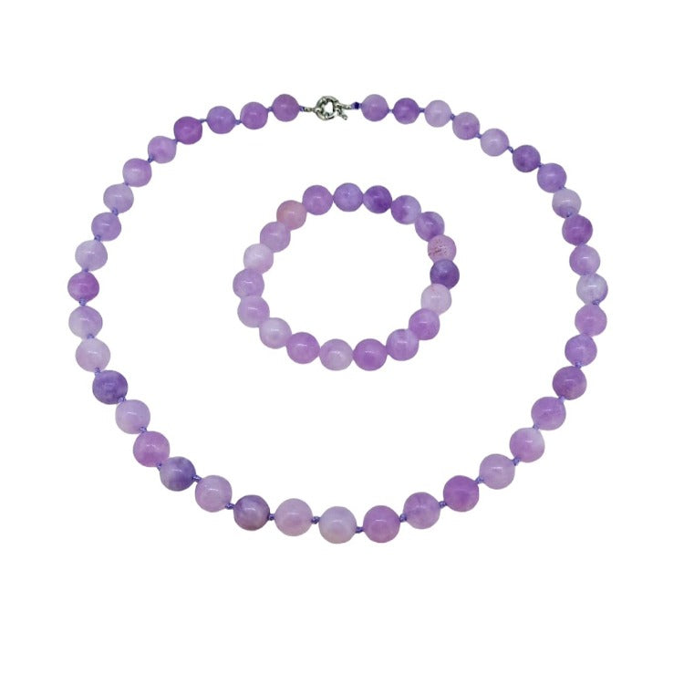 Womens purple Gemstone Necklace earring bracelet set set