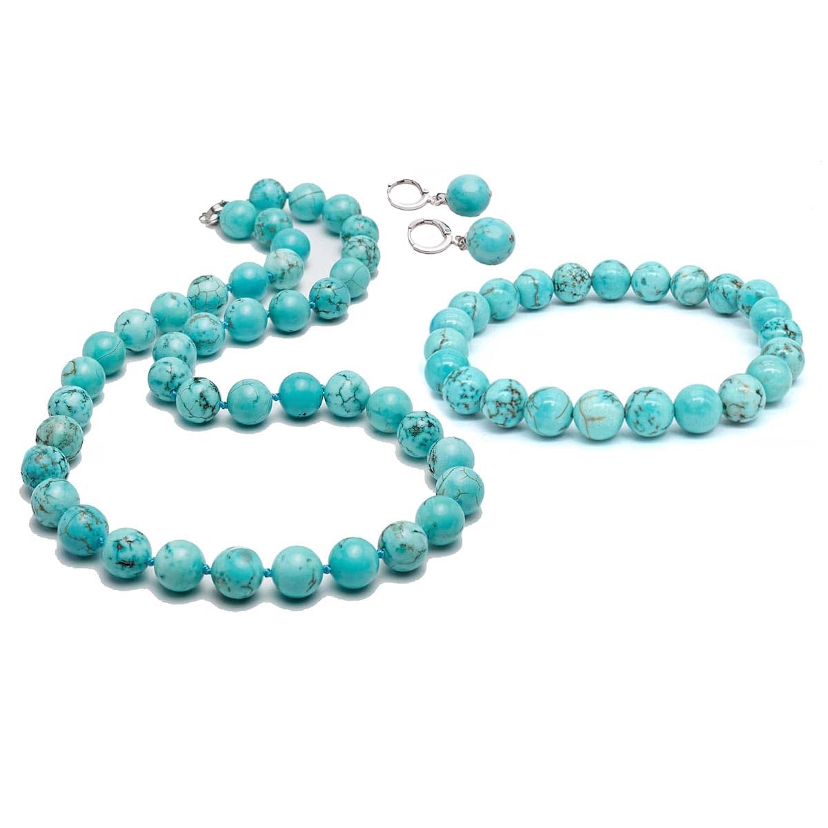 Blue turquoise necklace bracelet earrings set
