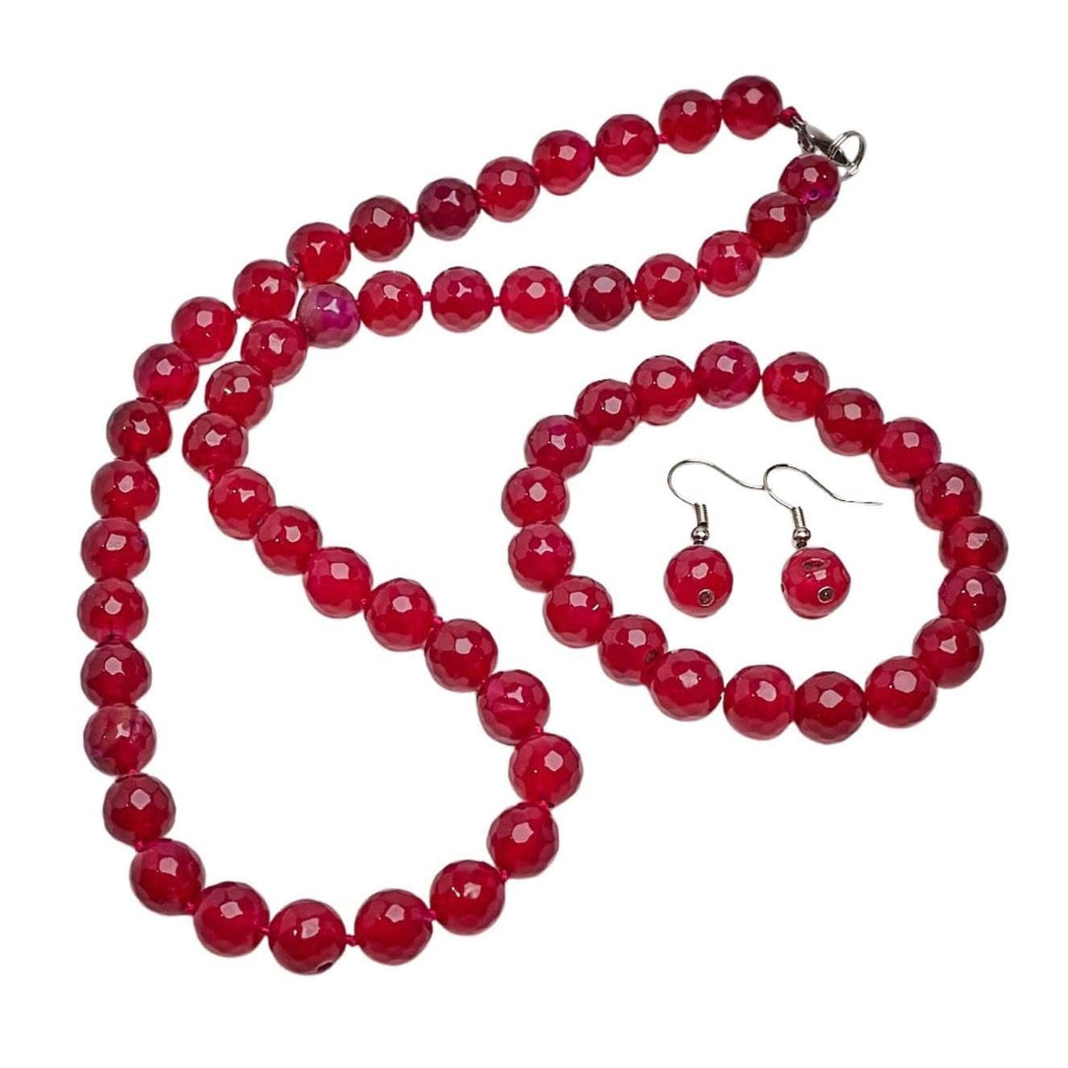 Pink Rose agate gemstone necklace bracelet earrings set for women