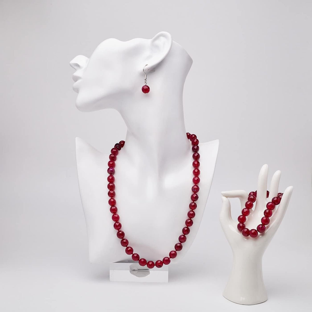 Pink Rose agate gemstone necklace bracelet earrings set for women