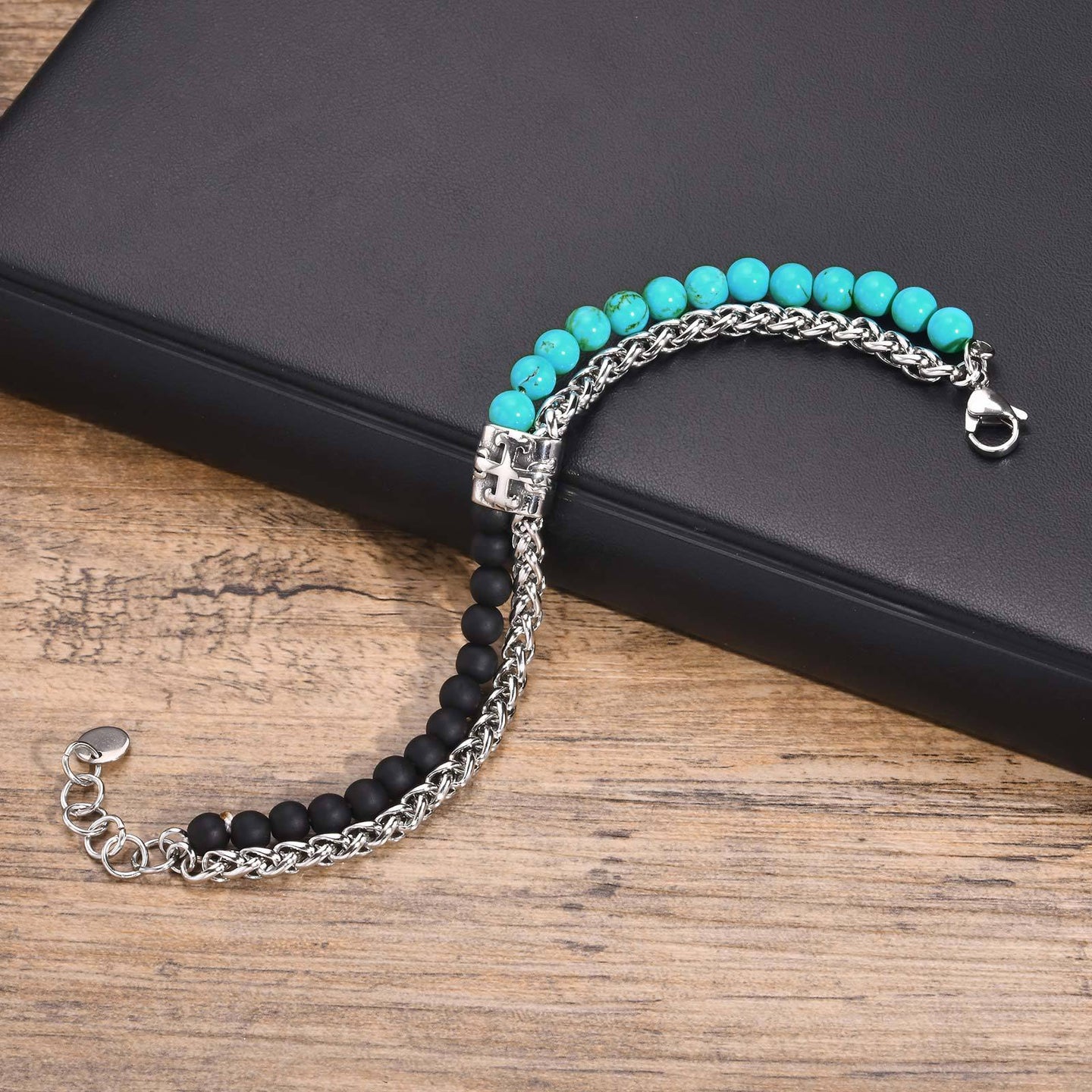 turquoise black mat gemstone bracelet for men 