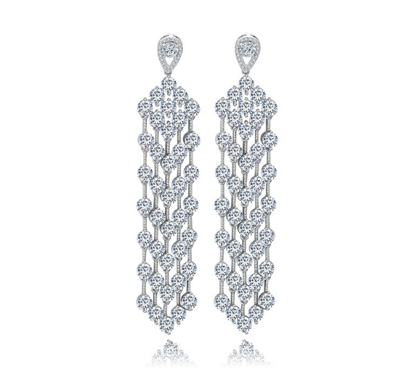 Womens CZ Crystal Dangle Drop Earrings - Luxury Five Strand