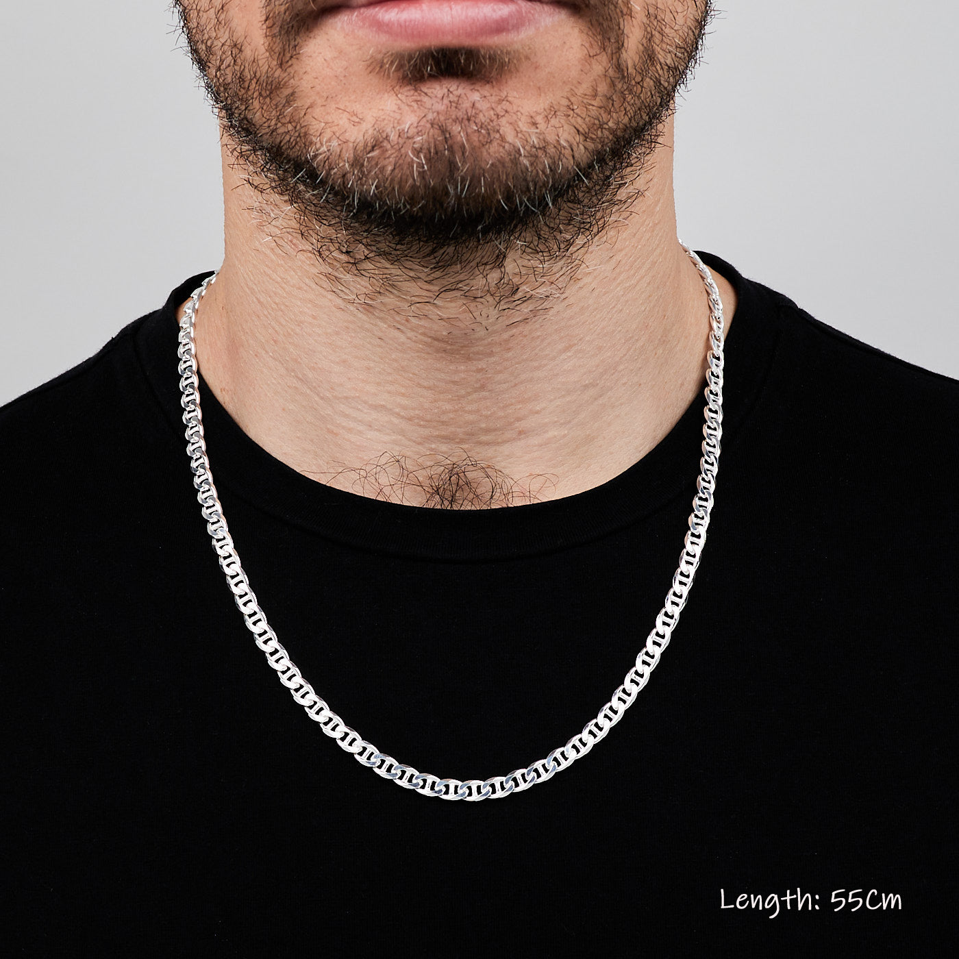 Mens Silver Chain Necklace | 925 Sterling Silver 6.5mm Marina Chain Necklace | Solid Thick Chain For Men
