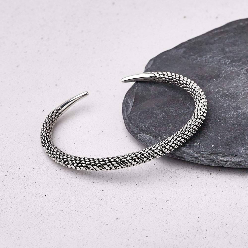 Mens Rope Twisted 925 Sterling Silver Bangle Bracelet