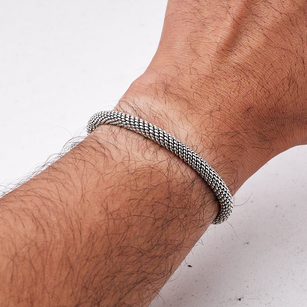 Mens Rope Twisted 925 Sterling Silver Bangle Bracelet