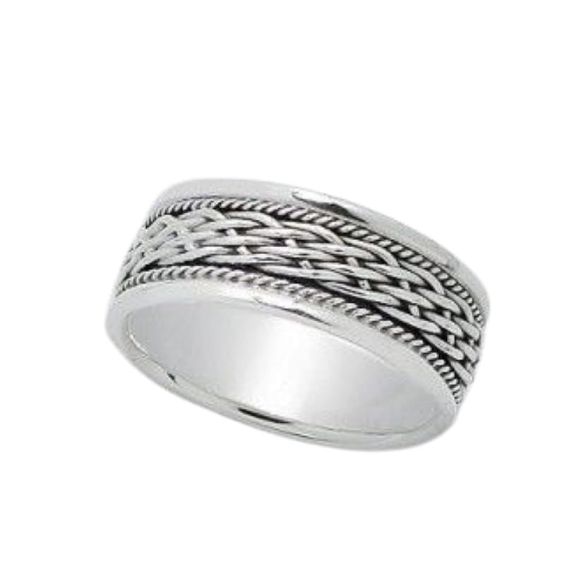 men braided silver ring